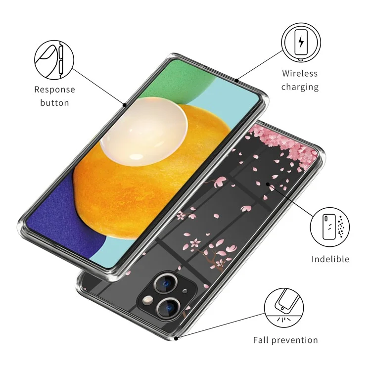 Phone Case for iPhone 15 Pattern Printing Soft TPU Phone Cover - Sakura