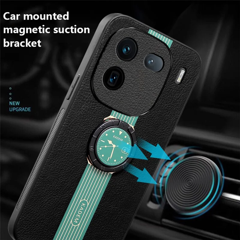 KADEM Für vivo iQOO 12 Pro 5G Hülle Ring Kickstand Uhr Muster Leder Beschichtung Acryl+TPU Abdeckung - Grün