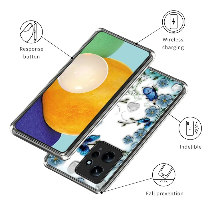 Funda de TPU para teléfono Xiaomi Redmi Note 12 4G Estampado de patrón de cubierta - Mariposa y flor