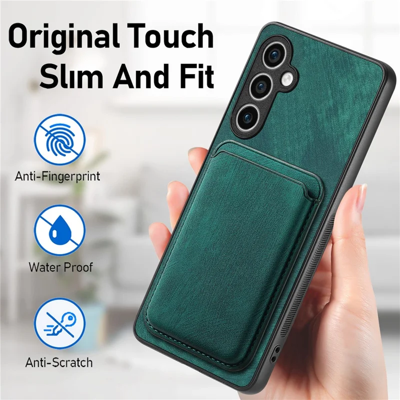 For Samsung Galaxy S23 FE Magnetic Case Leather Back Cover with Detachable Card Holder - Green