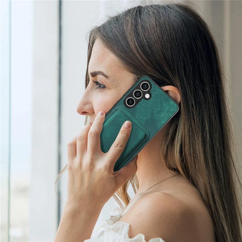 For Samsung Galaxy S23 FE Magnetic Case Leather Back Cover with Detachable Card Holder - Green