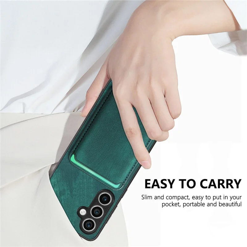 For Samsung Galaxy S23 FE Magnetic Case Leather Back Cover with Detachable Card Holder - Green