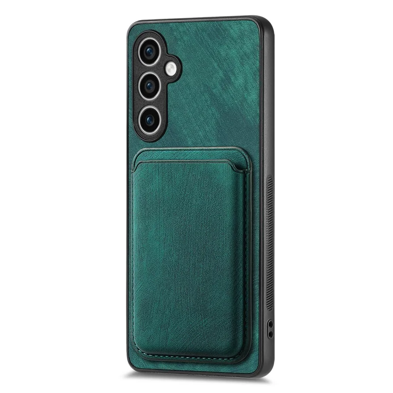 For Samsung Galaxy S23 FE Magnetic Case Leather Back Cover with Detachable Card Holder - Green