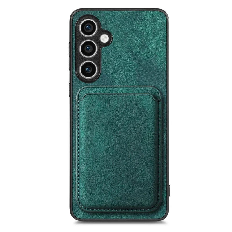 For Samsung Galaxy S23 FE Magnetic Case Leather Back Cover with Detachable Card Holder - Green