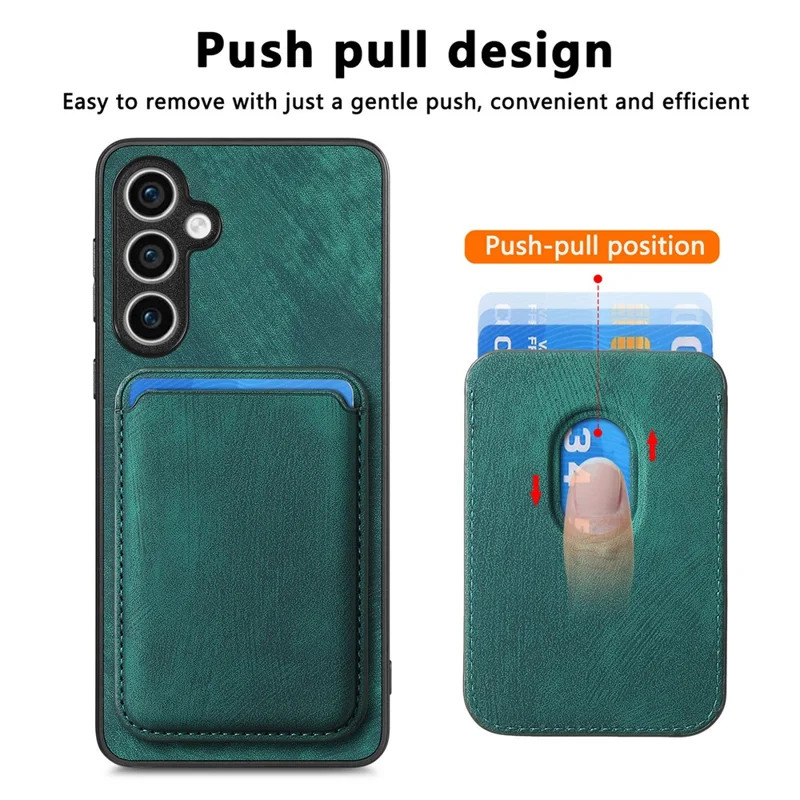 For Samsung Galaxy S23 FE Magnetic Case Leather Back Cover with Detachable Card Holder - Green
