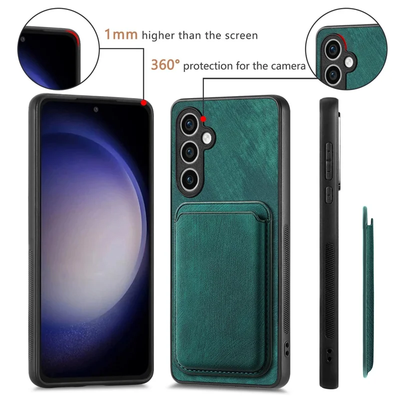 For Samsung Galaxy S23 FE Magnetic Case Leather Back Cover with Detachable Card Holder - Green
