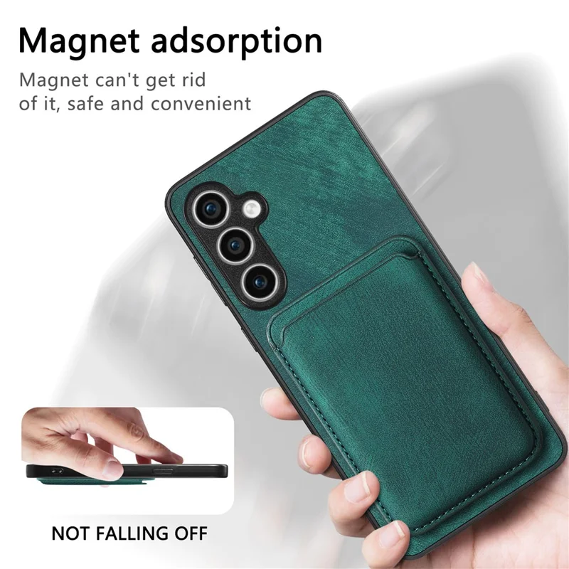 For Samsung Galaxy S23 FE Magnetic Case Leather Back Cover with Detachable Card Holder - Green