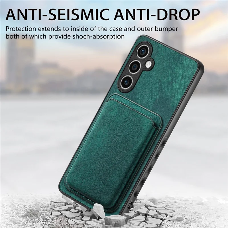 For Samsung Galaxy S23 FE Magnetic Case Leather Back Cover with Detachable Card Holder - Green
