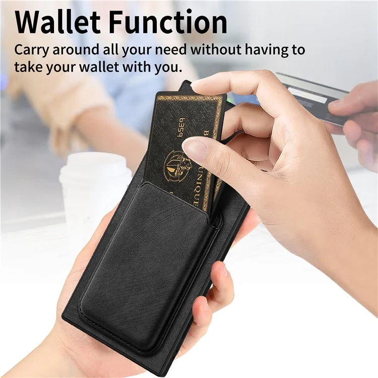 For Samsung Galaxy S24 Ultra Case Compatible with MagSafe Leather Back Cover with Detachable Card Holder - Black