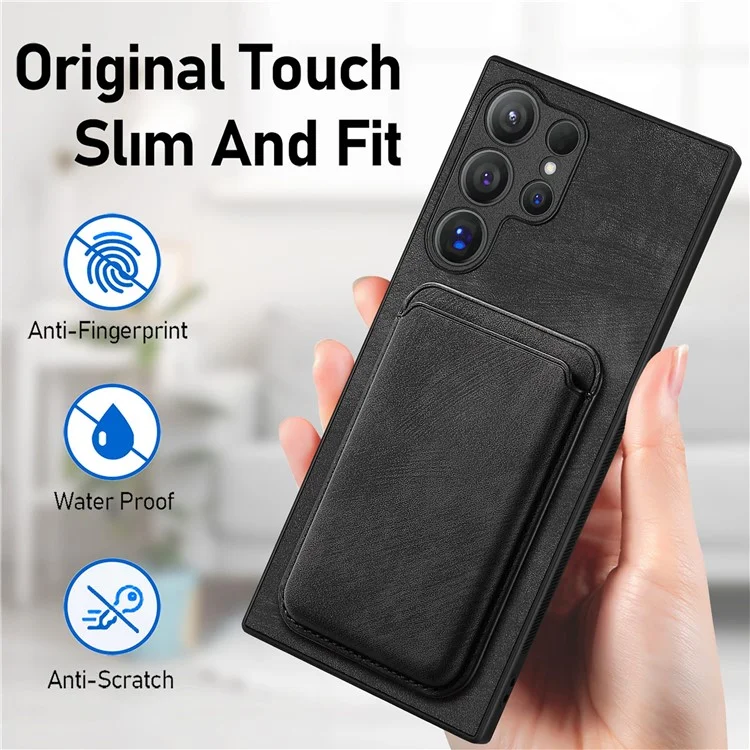 For Samsung Galaxy S24 Ultra Case Compatible with MagSafe Leather Back Cover with Detachable Card Holder - Black