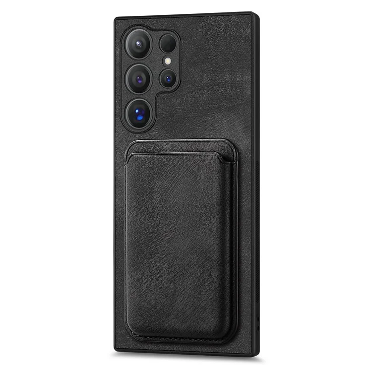 For Samsung Galaxy S24 Ultra Case Compatible with MagSafe Leather Back Cover with Detachable Card Holder - Black