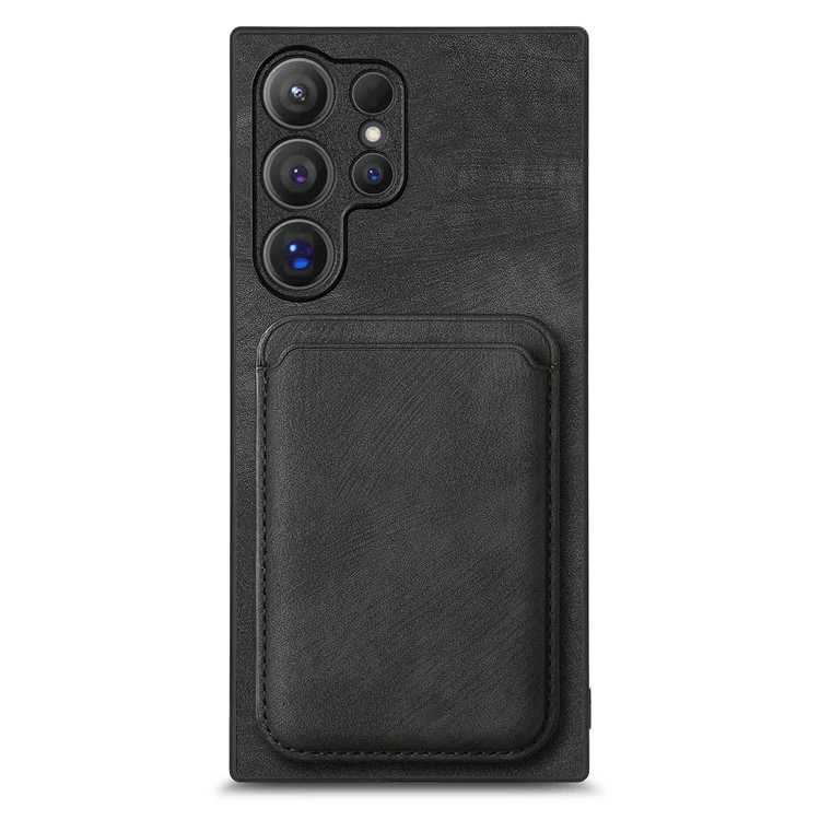 For Samsung Galaxy S24 Ultra Case Compatible with MagSafe Leather Back Cover with Detachable Card Holder - Black