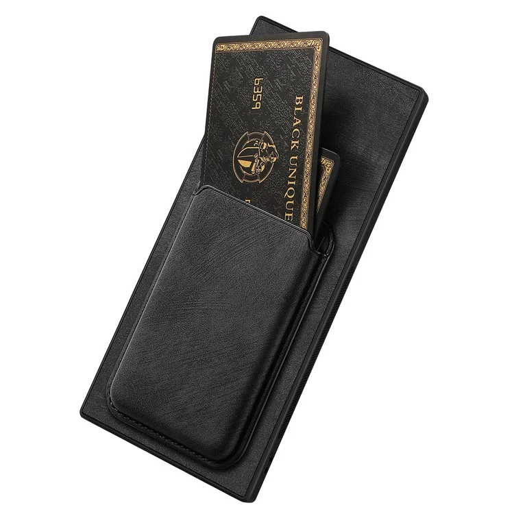 For Samsung Galaxy S24 Ultra Case Compatible with MagSafe Leather Back Cover with Detachable Card Holder - Black