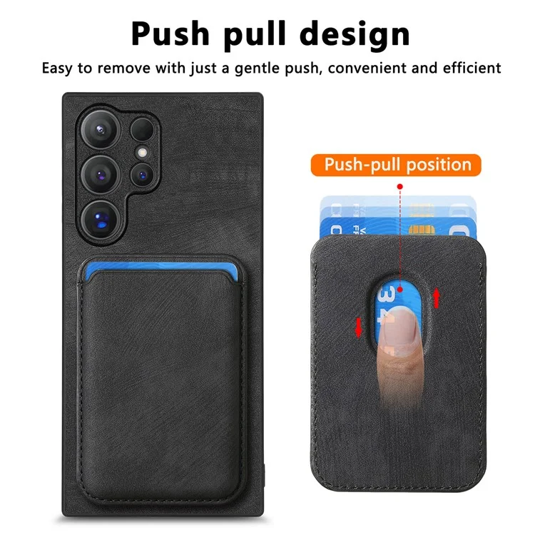 For Samsung Galaxy S24 Ultra Case Compatible with MagSafe Leather Back Cover with Detachable Card Holder - Black
