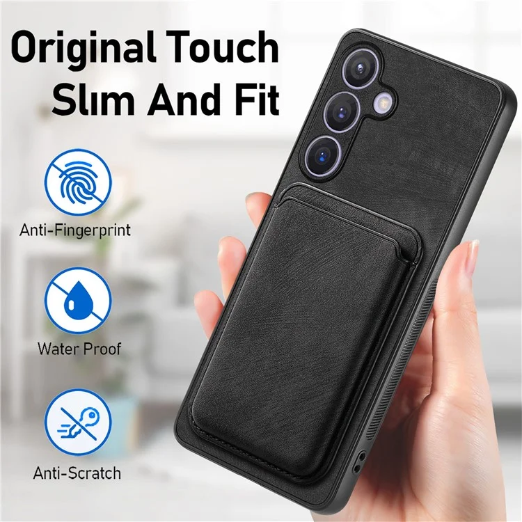 For Samsung Galaxy S24+ Case Compatible with MagSafe Leather Back Cover with Detachable Card Holder - Black