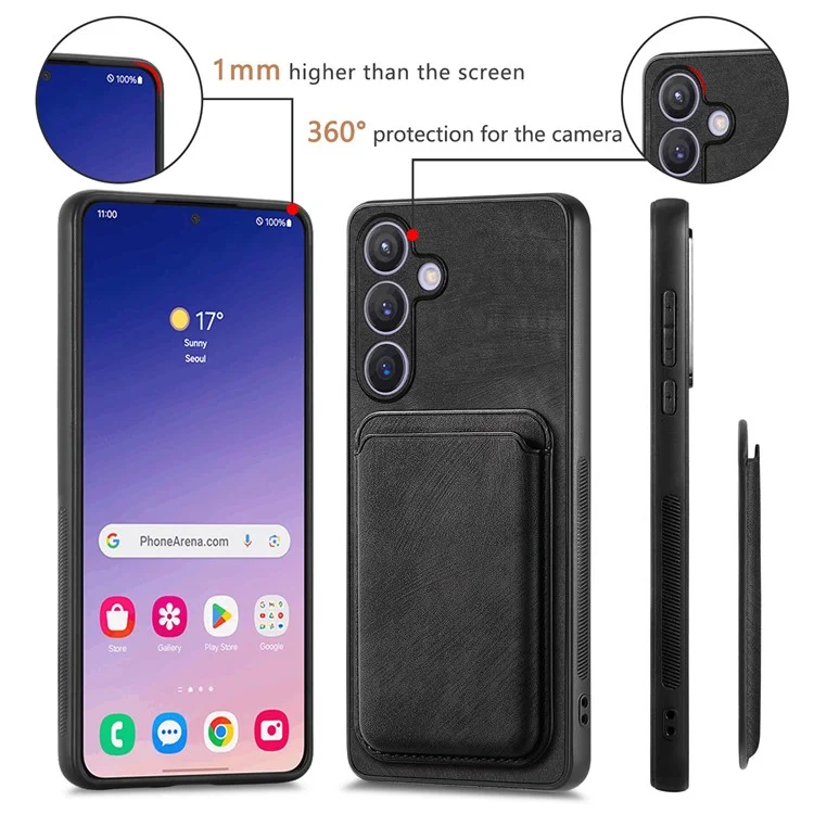 For Samsung Galaxy S24+ Case Compatible with MagSafe Leather Back Cover with Detachable Card Holder - Black