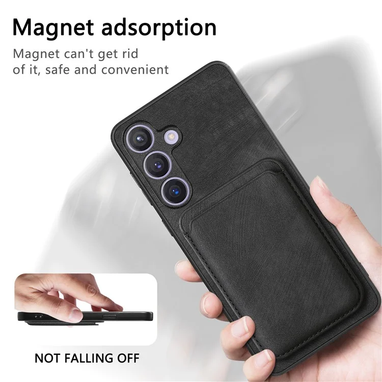 For Samsung Galaxy S24+ Case Compatible with MagSafe Leather Back Cover with Detachable Card Holder - Black