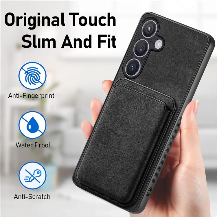 For Samsung Galaxy S24 Case Compatible with MagSafe Leather Back Cover with Detachable Card Holder - Black