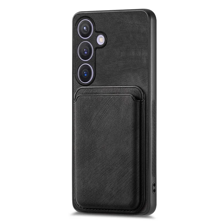 For Samsung Galaxy S24 Case Compatible with MagSafe Leather Back Cover with Detachable Card Holder - Black