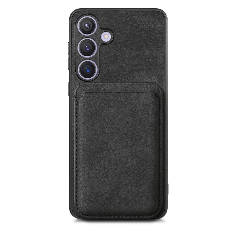 For Samsung Galaxy S24 Case Compatible with MagSafe Leather Back Cover with Detachable Card Holder - Black