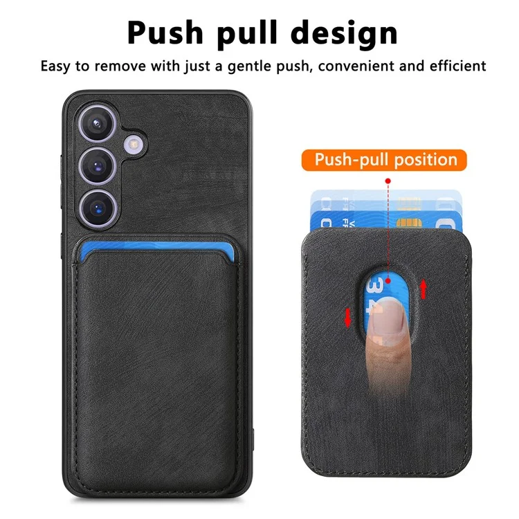 For Samsung Galaxy S24 Case Compatible with MagSafe Leather Back Cover with Detachable Card Holder - Black