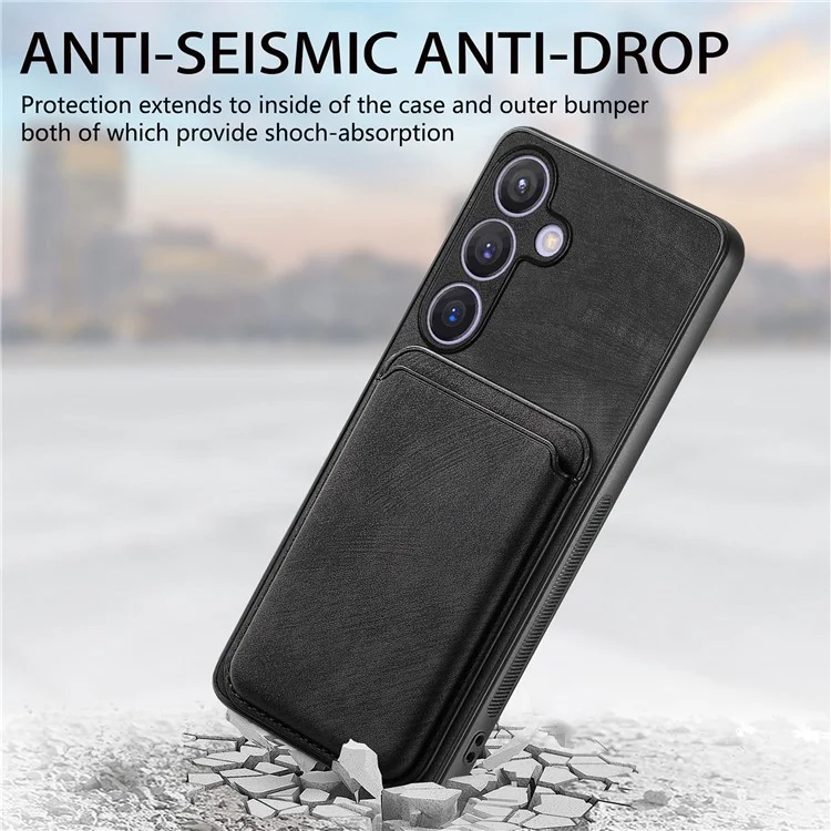 For Samsung Galaxy S24 Case Compatible with MagSafe Leather Back Cover with Detachable Card Holder - Black