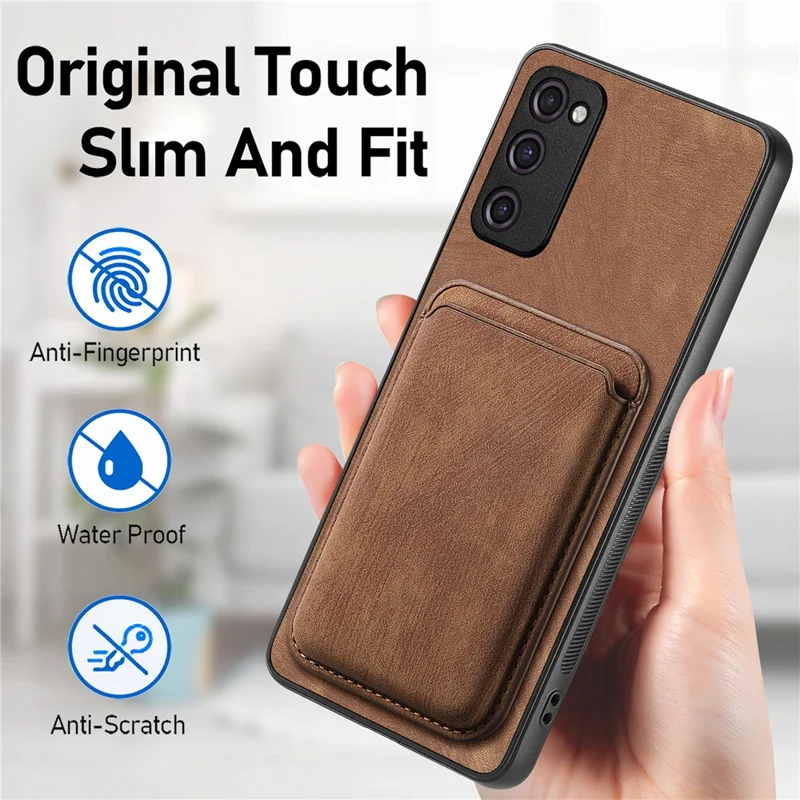 For Samsung Galaxy S20 Lite / S20 FE / S20 FE 5G / S20 FE 2022 Magnetic Case Leather Back Cover with Detachable Card Holder - Brown