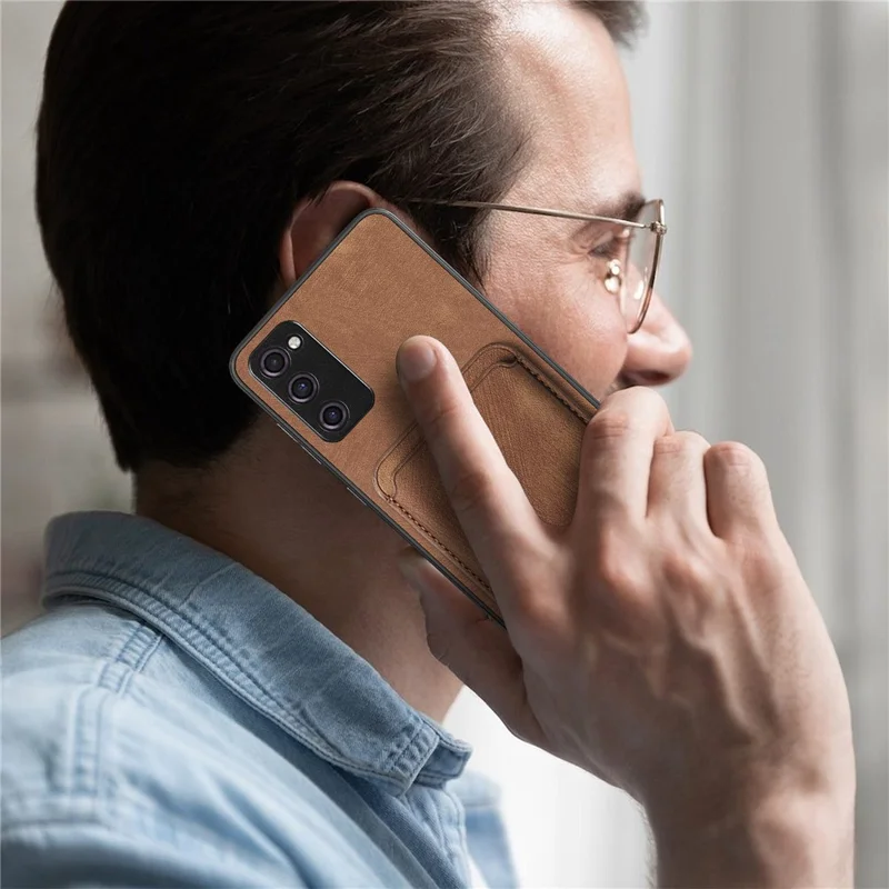 For Samsung Galaxy S20 Lite / S20 FE / S20 FE 5G / S20 FE 2022 Magnetic Case Leather Back Cover with Detachable Card Holder - Brown