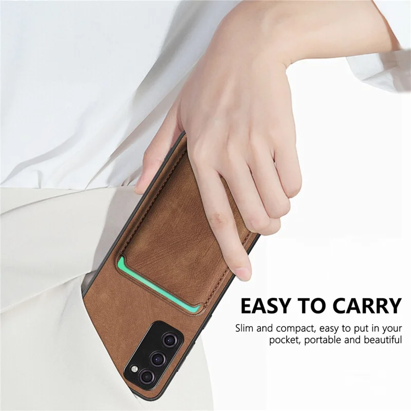 For Samsung Galaxy S20 Lite / S20 FE / S20 FE 5G / S20 FE 2022 Magnetic Case Leather Back Cover with Detachable Card Holder - Brown