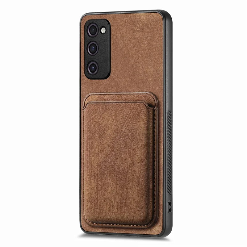 For Samsung Galaxy S20 Lite / S20 FE / S20 FE 5G / S20 FE 2022 Magnetic Case Leather Back Cover with Detachable Card Holder - Brown