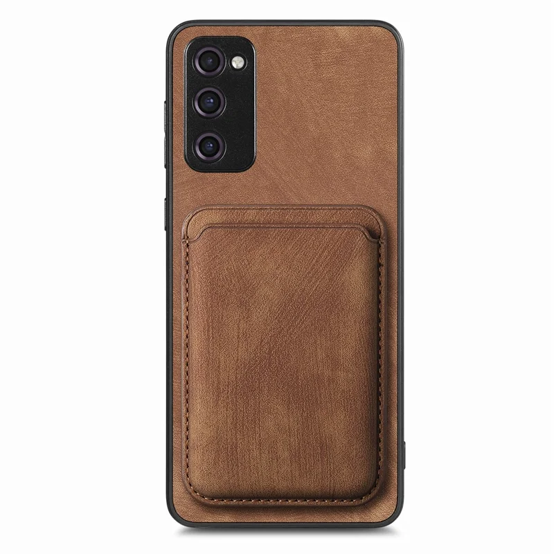 For Samsung Galaxy S20 Lite / S20 FE / S20 FE 5G / S20 FE 2022 Magnetic Case Leather Back Cover with Detachable Card Holder - Brown