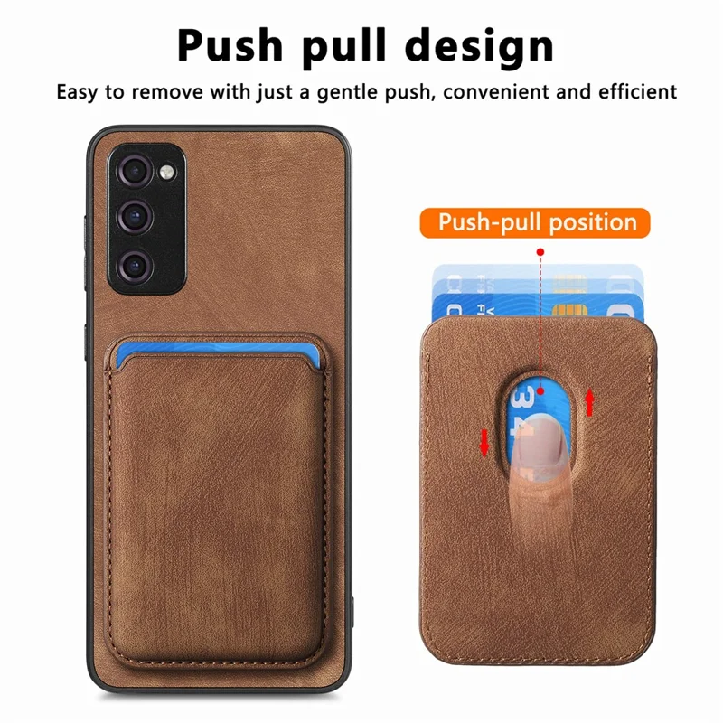 For Samsung Galaxy S20 Lite / S20 FE / S20 FE 5G / S20 FE 2022 Magnetic Case Leather Back Cover with Detachable Card Holder - Brown