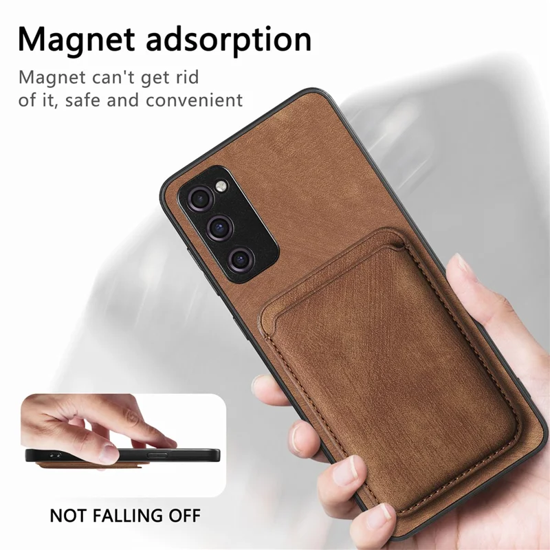 For Samsung Galaxy S20 Lite / S20 FE / S20 FE 5G / S20 FE 2022 Magnetic Case Leather Back Cover with Detachable Card Holder - Brown