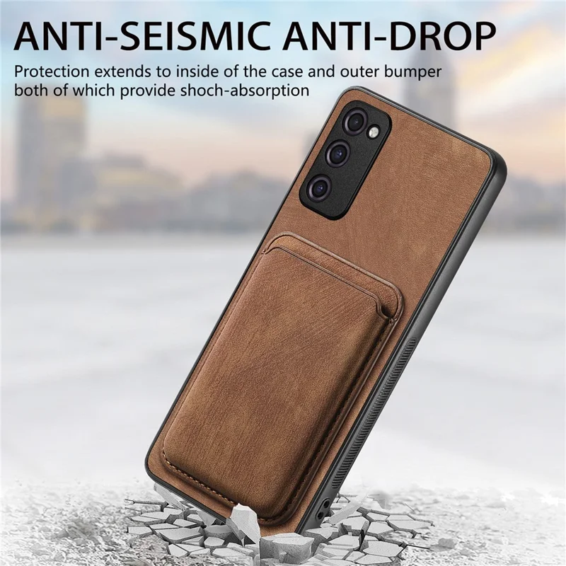 For Samsung Galaxy S20 Lite / S20 FE / S20 FE 5G / S20 FE 2022 Magnetic Case Leather Back Cover with Detachable Card Holder - Brown