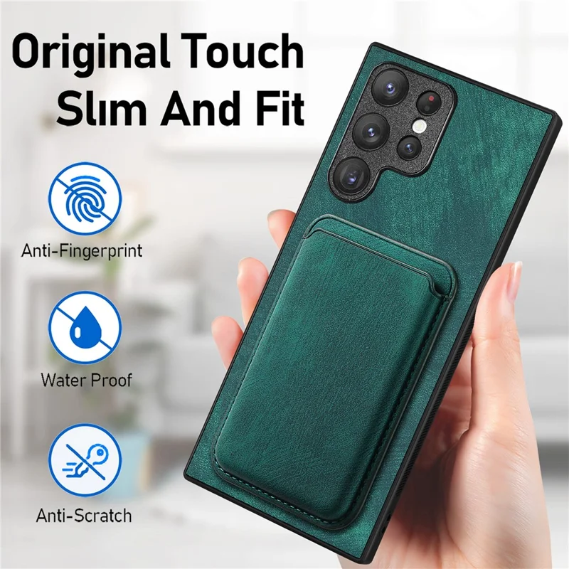 D12 Para Samsung Galaxy S22 Ultra 5G Case Protección de Caída Topicapiés de Tarjeta Magnética Cubierta Telefónica - Verde