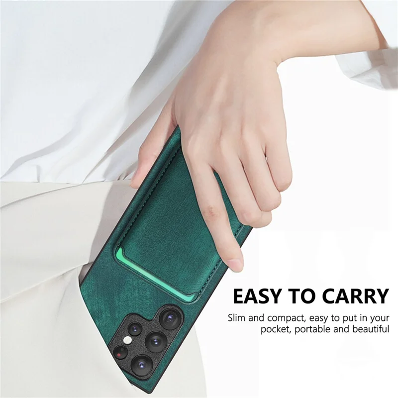 D12 Para Samsung Galaxy S22 Ultra 5G Case Protección de Caída Topicapiés de Tarjeta Magnética Cubierta Telefónica - Verde