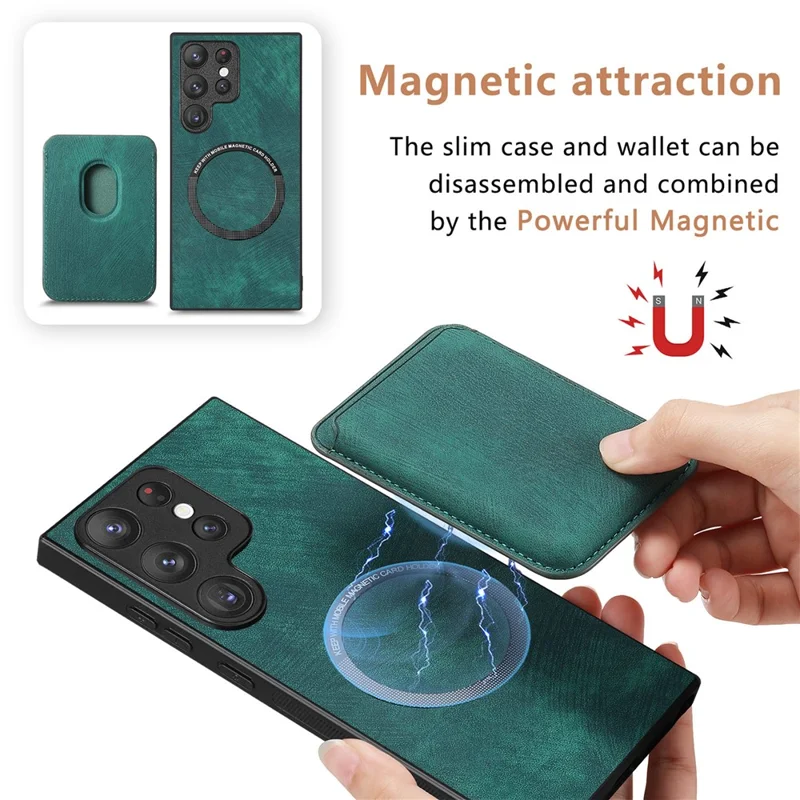 D12 Para Samsung Galaxy S22 Ultra 5G Case Protección de Caída Topicapiés de Tarjeta Magnética Cubierta Telefónica - Verde