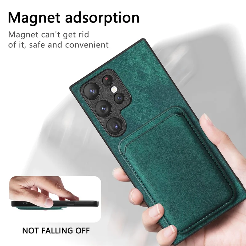 D12 Para Samsung Galaxy S22 Ultra 5G Case Protección de Caída Topicapiés de Tarjeta Magnética Cubierta Telefónica - Verde