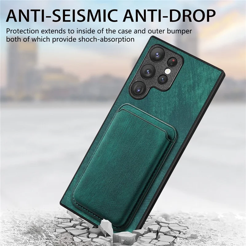 D12 Para Samsung Galaxy S22 Ultra 5G Case Protección de Caída Topicapiés de Tarjeta Magnética Cubierta Telefónica - Verde