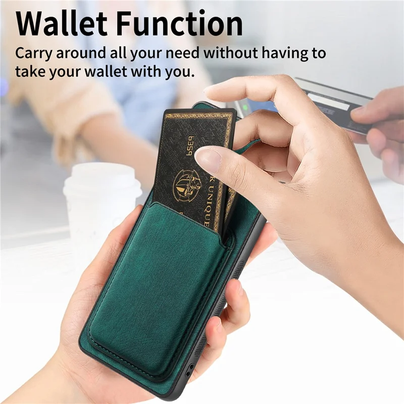 For Samsung Galaxy S22 5G Magnetic Case Leather Back Cover with Detachable Card Holder - Green