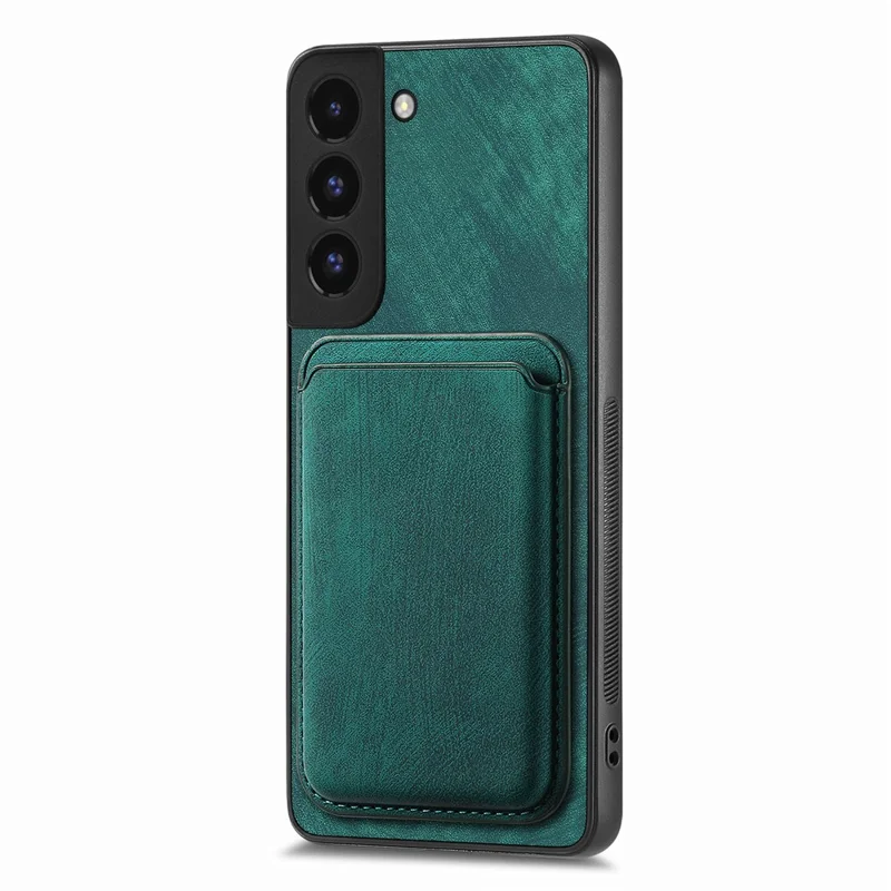 For Samsung Galaxy S22 5G Magnetic Case Leather Back Cover with Detachable Card Holder - Green