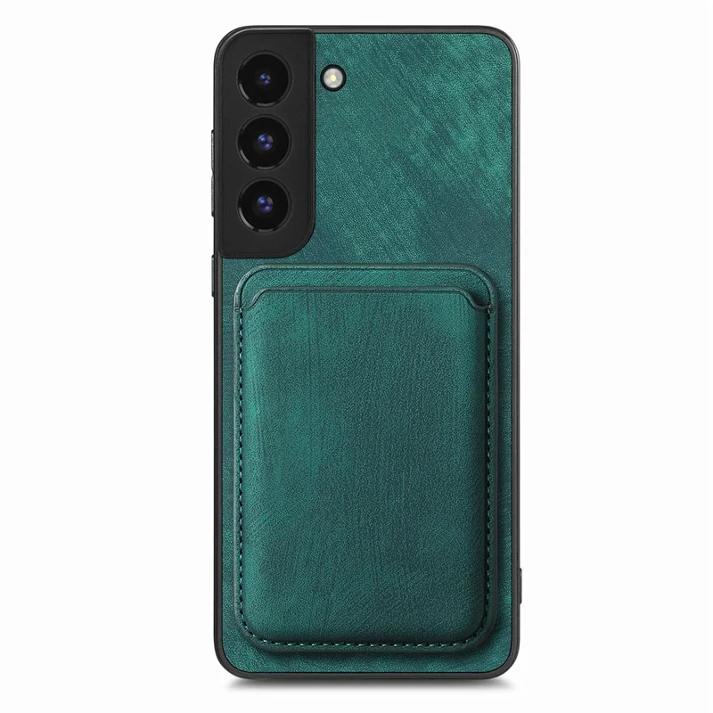 For Samsung Galaxy S22 5G Magnetic Case Leather Back Cover with Detachable Card Holder - Green