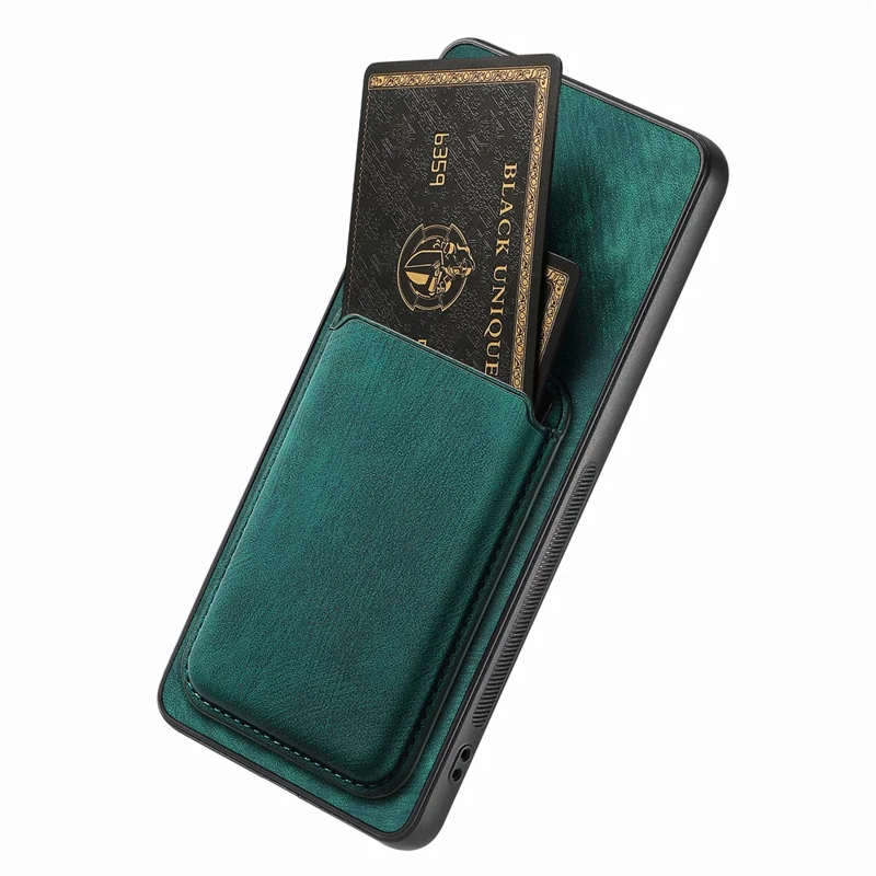 For Samsung Galaxy S22 5G Magnetic Case Leather Back Cover with Detachable Card Holder - Green
