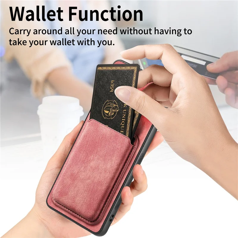 For Google Pixel 8 Pro Magnetic Case Leather Back Cover with Detachable Card Holder - Pink