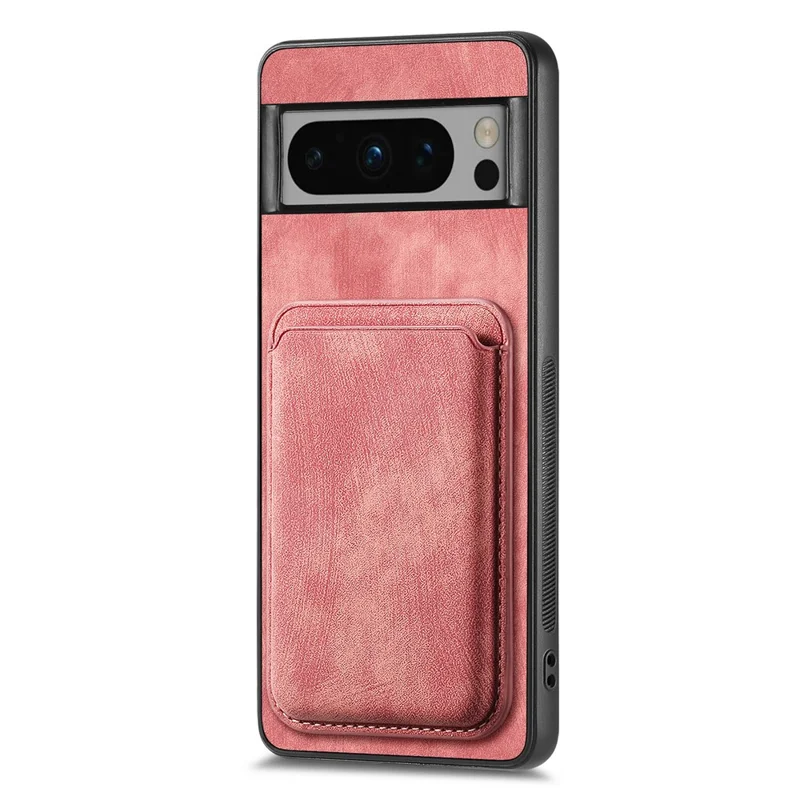 For Google Pixel 8 Pro Magnetic Case Leather Back Cover with Detachable Card Holder - Pink