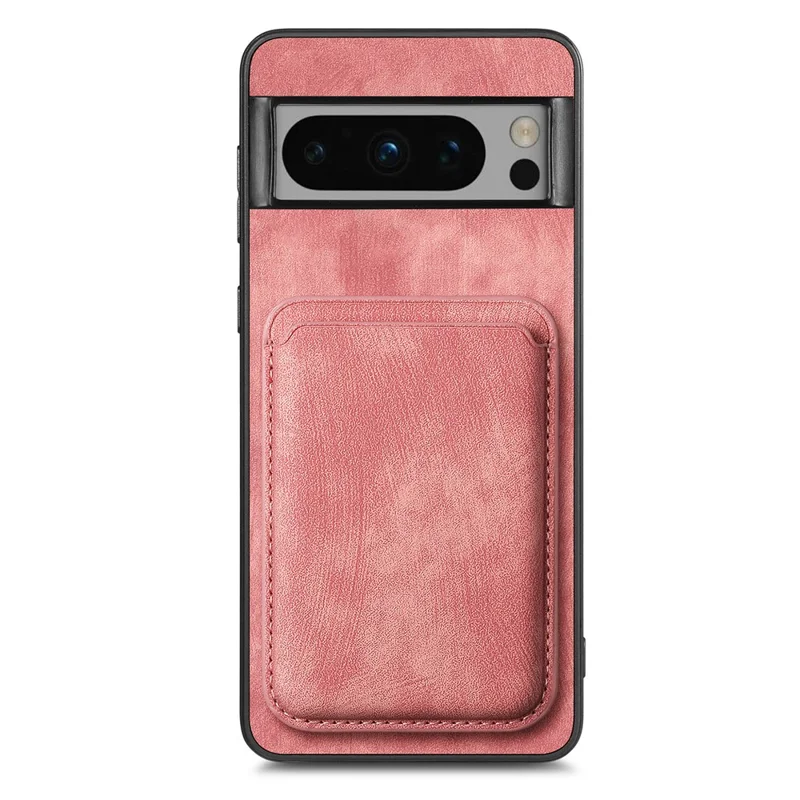 For Google Pixel 8 Pro Magnetic Case Leather Back Cover with Detachable Card Holder - Pink