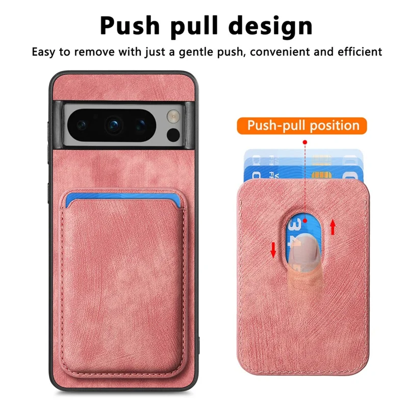 For Google Pixel 8 Pro Magnetic Case Leather Back Cover with Detachable Card Holder - Pink