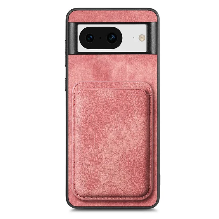 For Google Pixel 8 Anti-Scratch Case Compatible with MagSafe Leather Back Cover with Detachable Card Holder - Pink