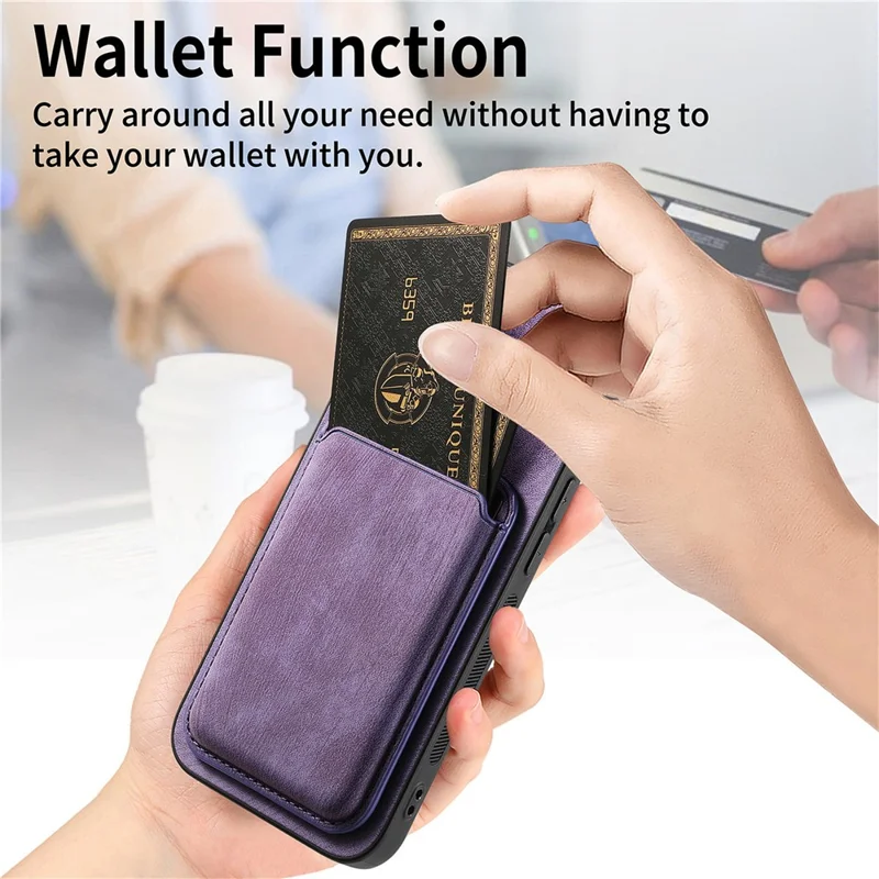 For iPhone 14 Case Compatible with MagSafe Leather Back Cover with Detachable Card Holder - Purple