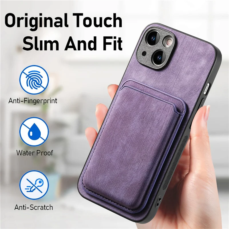 For iPhone 14 Case Compatible with MagSafe Leather Back Cover with Detachable Card Holder - Purple